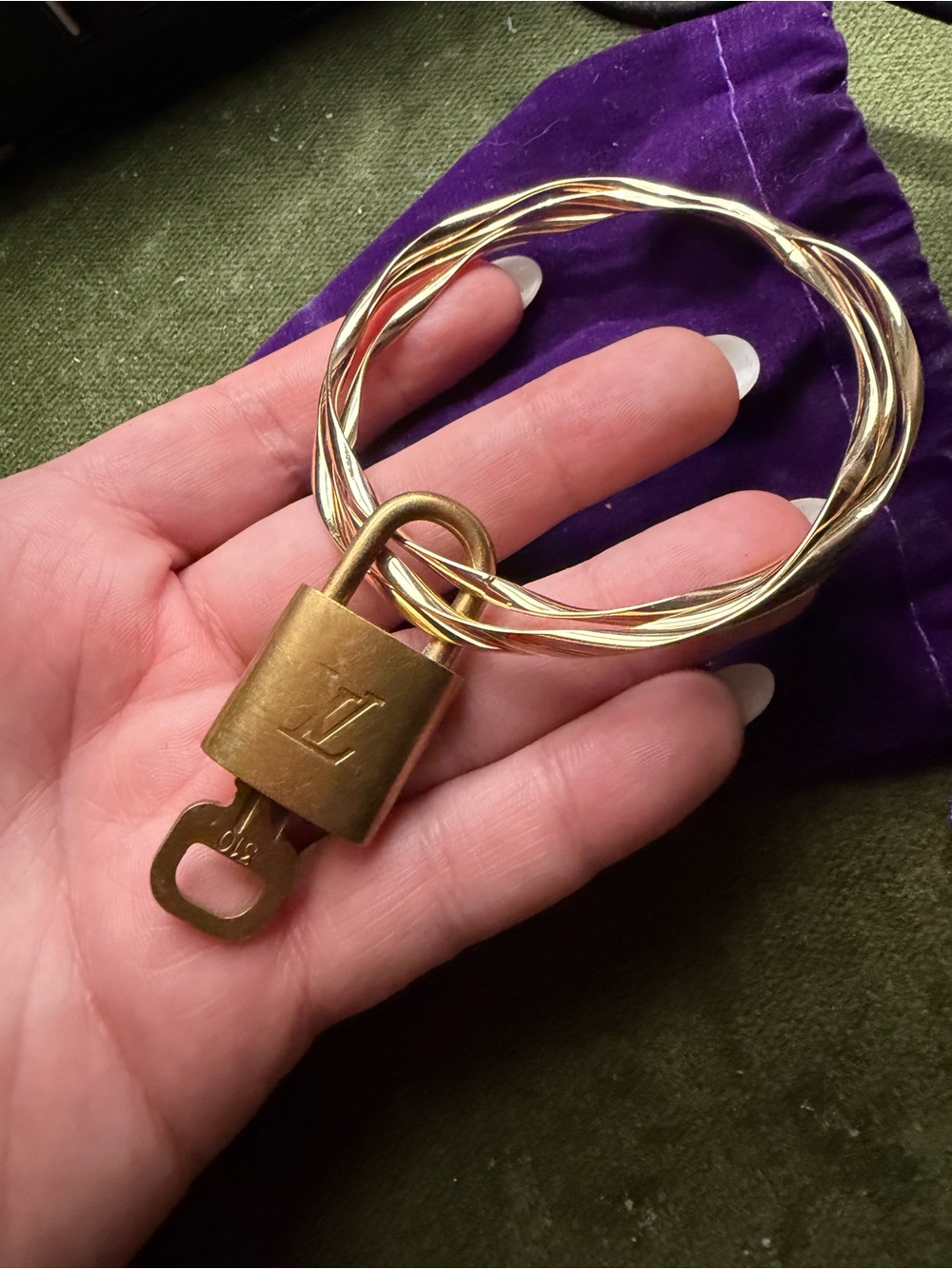 Louis Vuitton 12k bangles Gold-Tone Padlock Key Bangle Bracelet - Luxury I